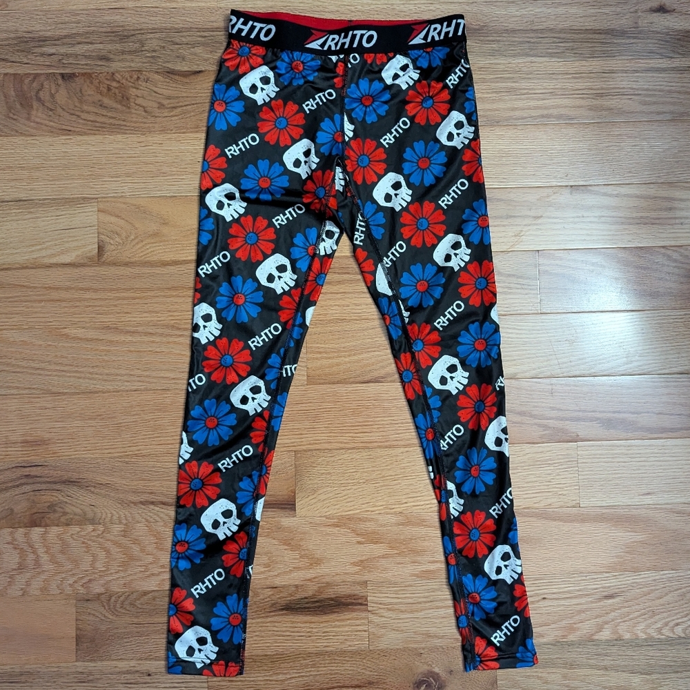 Kids RHTO L Skull and Flower Leggings Black Blue Red Halloween Day Of The Dead